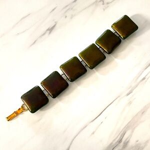 Czech glass green oil slick rainbow color bracelet